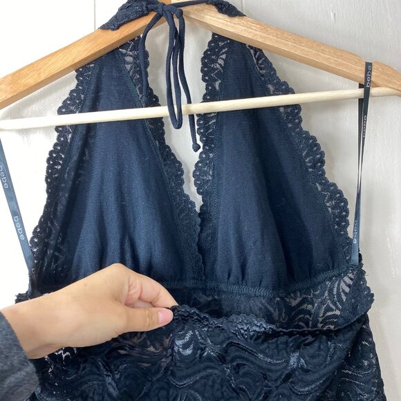 NWT Bebe Black Halter Lace Top Size Large - Picture 6 of 8